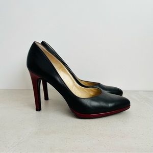 Peter Kaiser Black Full Leather High Heeled Shoes With Burgundy Heel Trim